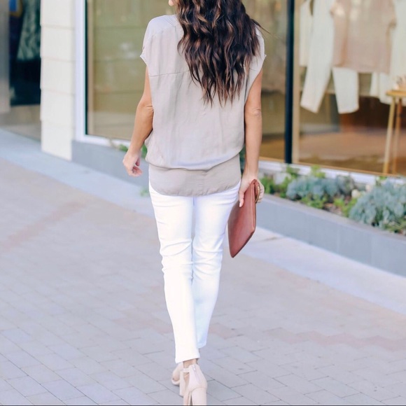 Taupe Rolled Hem Blouse - Picture 5 of 5